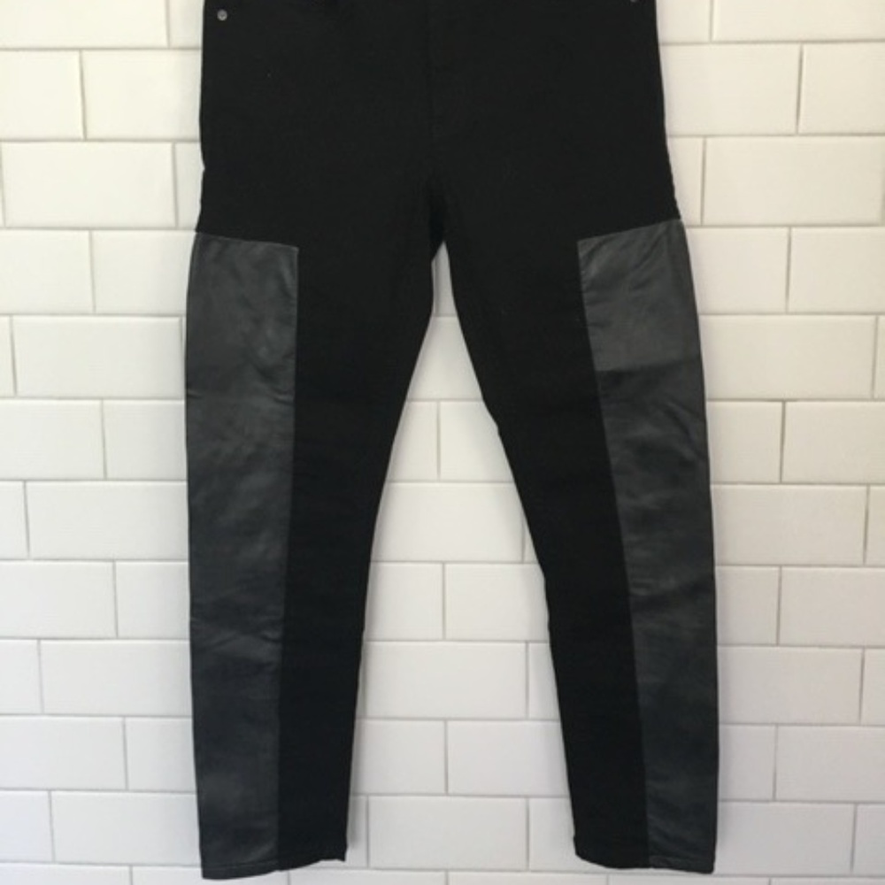 Acne black skinny cropped jeans with leather